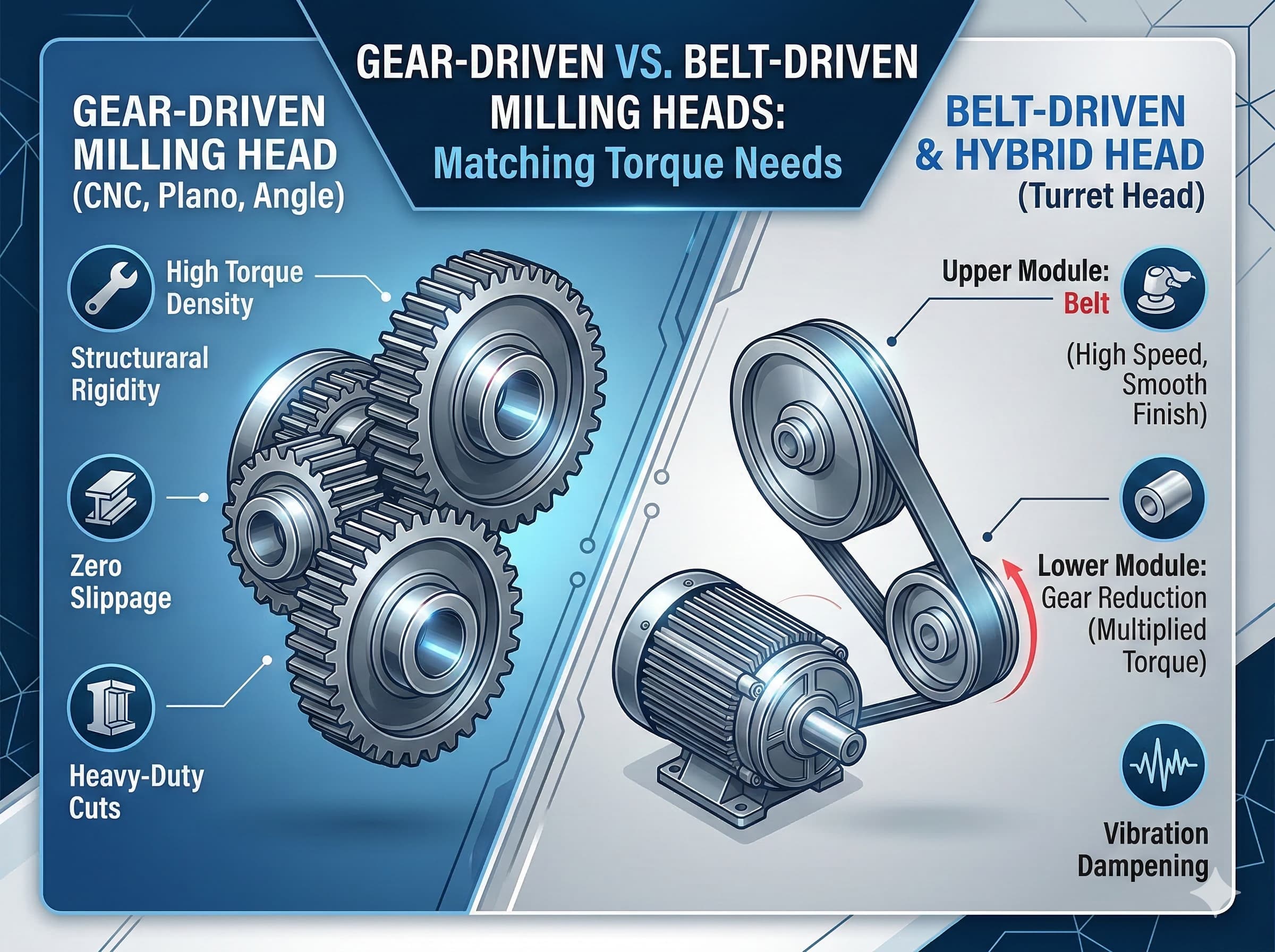 Gear-Driven vs. Belt-Driven Milling Heads: Which One Suits Your Torque Requirements?