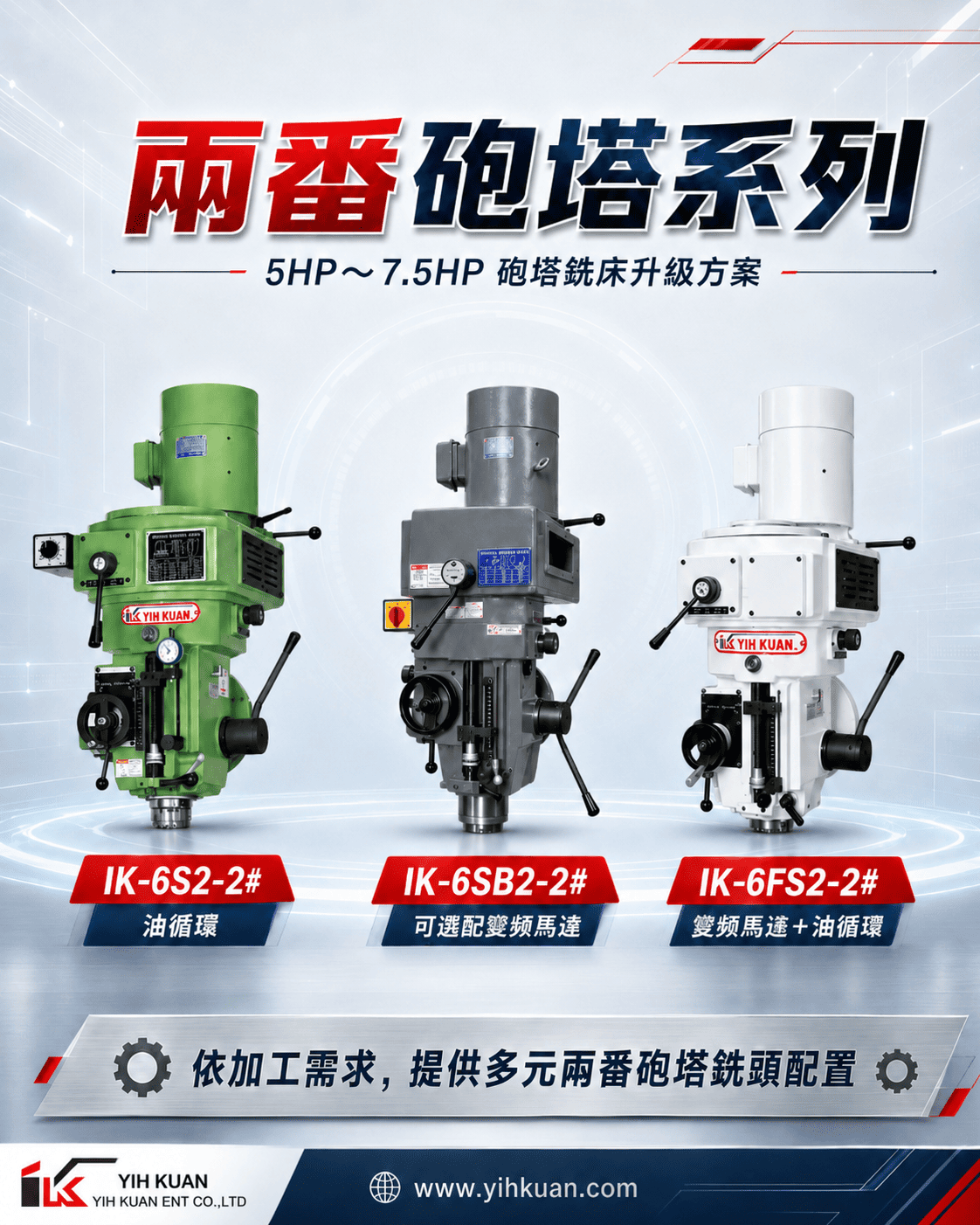 兩番砲塔銑頭怎麼選？鎰寬帶你了解 5HP～7.5HP 砲塔銑床應用與型號差異